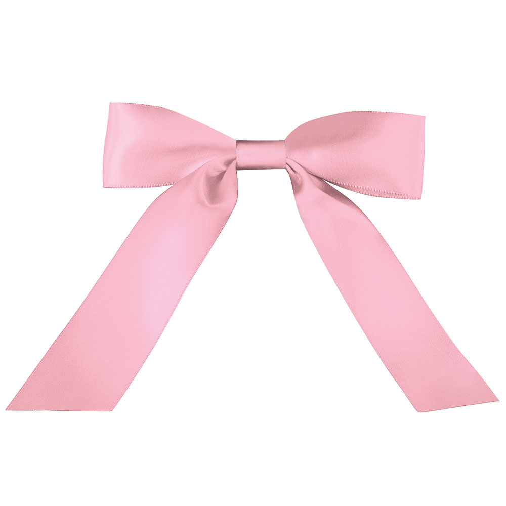 Light pink satin bow with long tails and smooth, shiny texture.