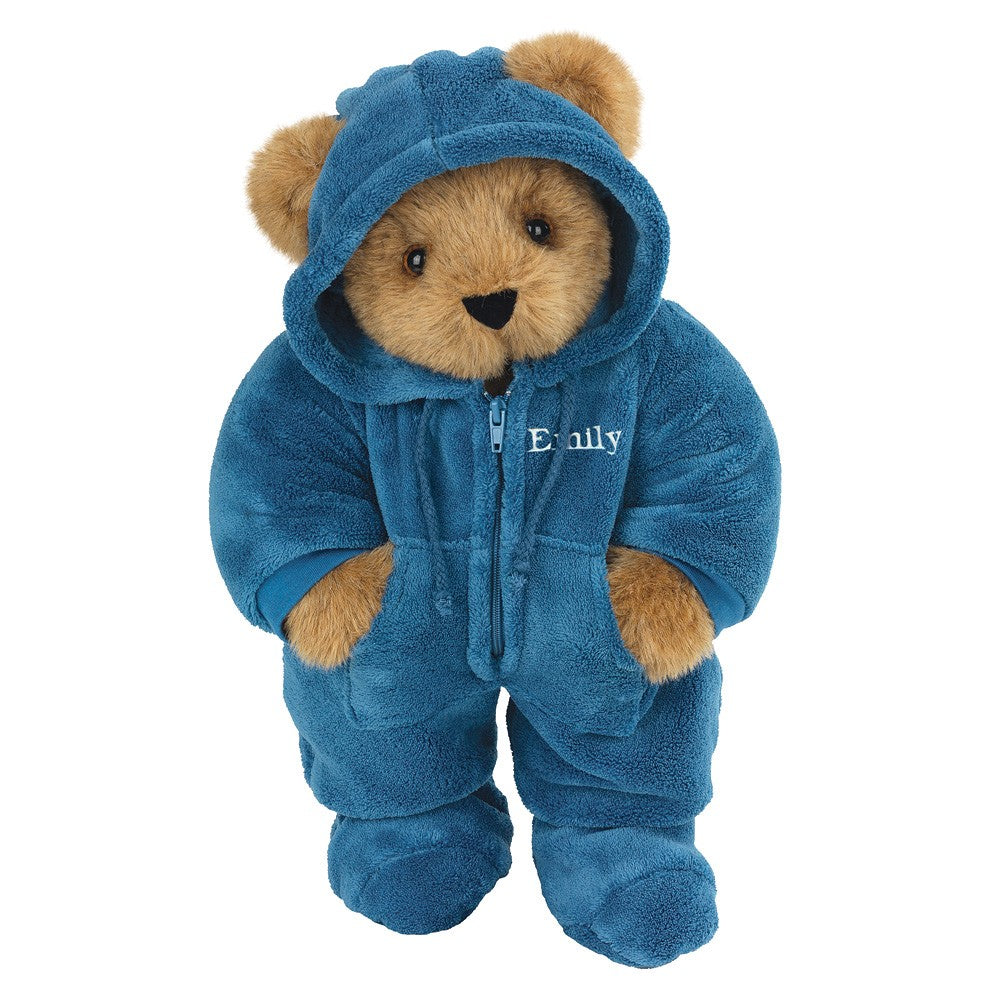 15 in. Hoodie Footie Bear Blue Honey Blue Eyes 10 No Vermont Teddy Bear