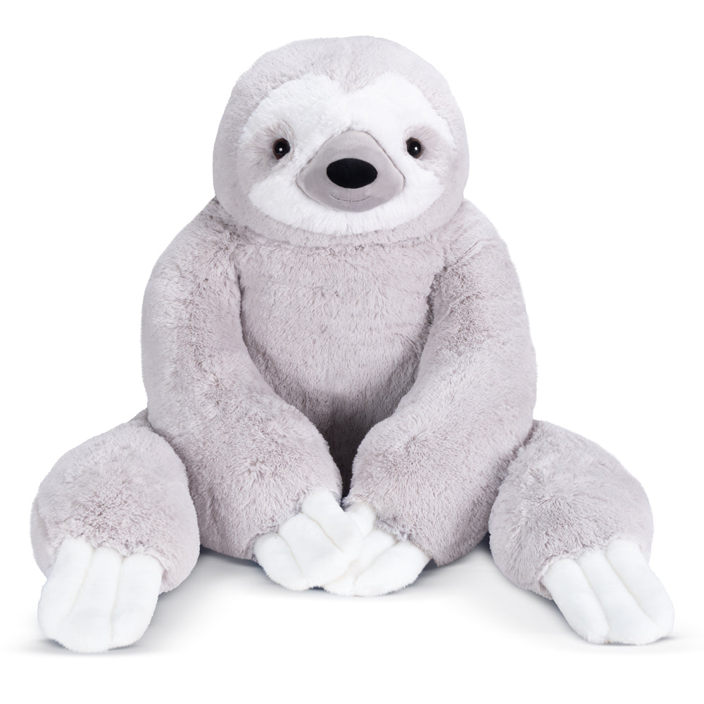 Plush toy sloth on a white background