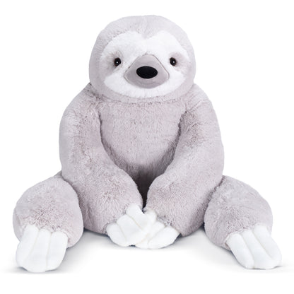 Plush toy sloth on a white background
