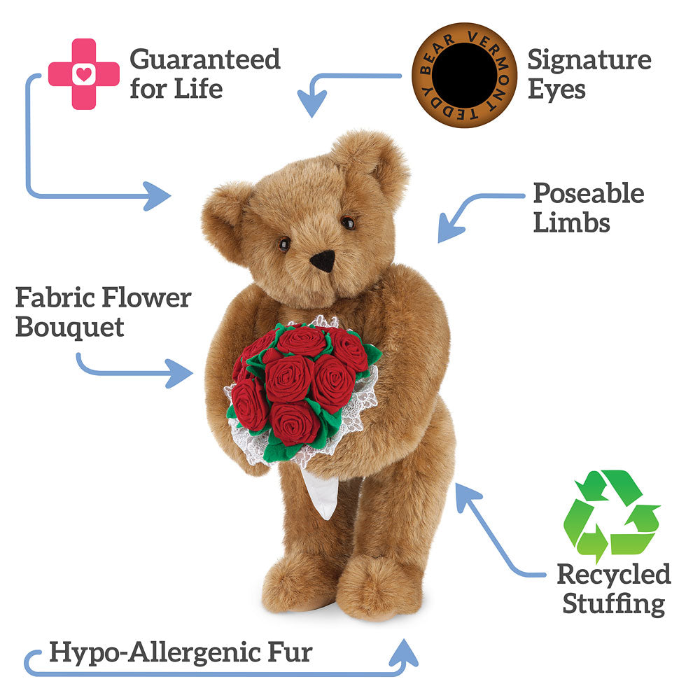 15 In. Red Rose Bouquet Teddy Bear